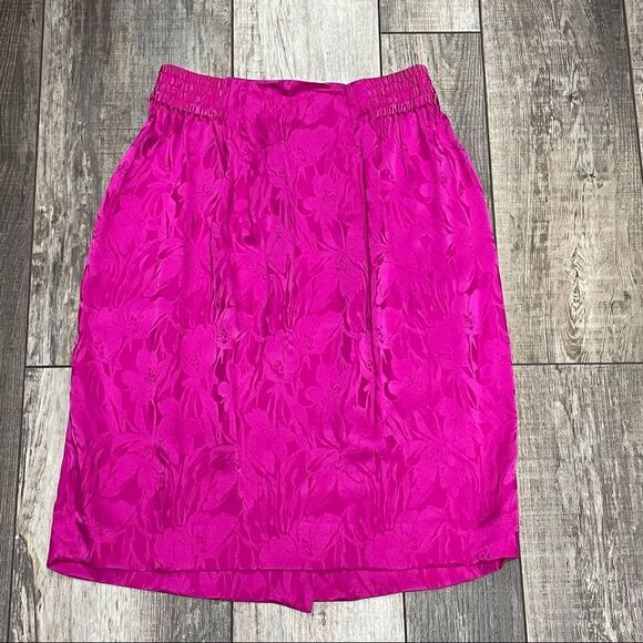 Adrianna Papell Fuchsia Pink Silk Skirt With Floral Design Size 8 - Picture 1 of 10